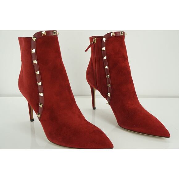 Valentino Rockstud Pointy Toe Red Suede Ankle Boots Size 40. 5 10.5 NIB $1445 - Picture 2 of 12